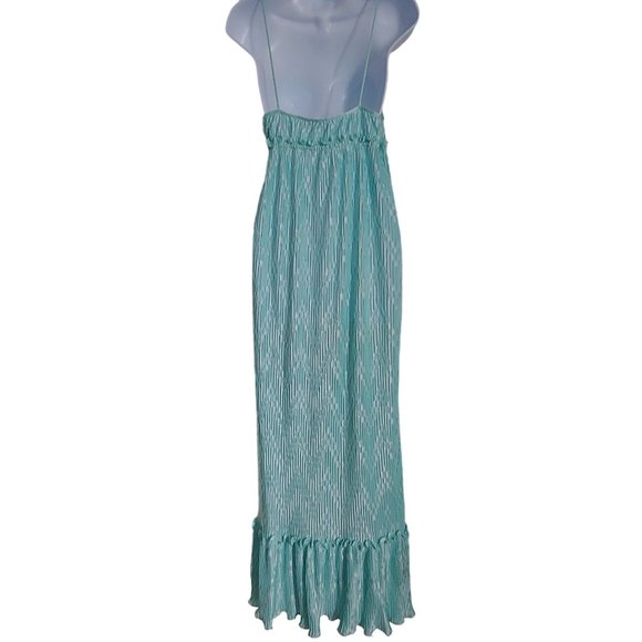 Mary McFadden Collection 1 Grecian Plisse Aqua Full Length Gown Medium - Picture 11 of 16